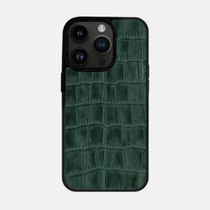 Dark Green iPhone 12 Pro Max Case Crocodile Embossed Leather Case for iPhone 13 Pro Green Stamped Crocodile Pattern on Cow Leather 12 Pro image 5