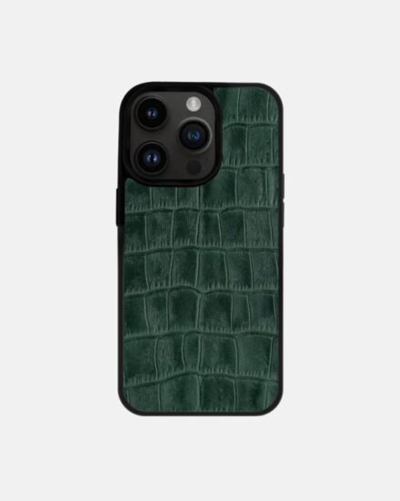 Dark Green iPhone 12 Pro Max Case Crocodile Embossed Leather Case for iPhone 13 Pro Green Stamped Crocodile Pattern on Cow Leather 12 Pro image 5