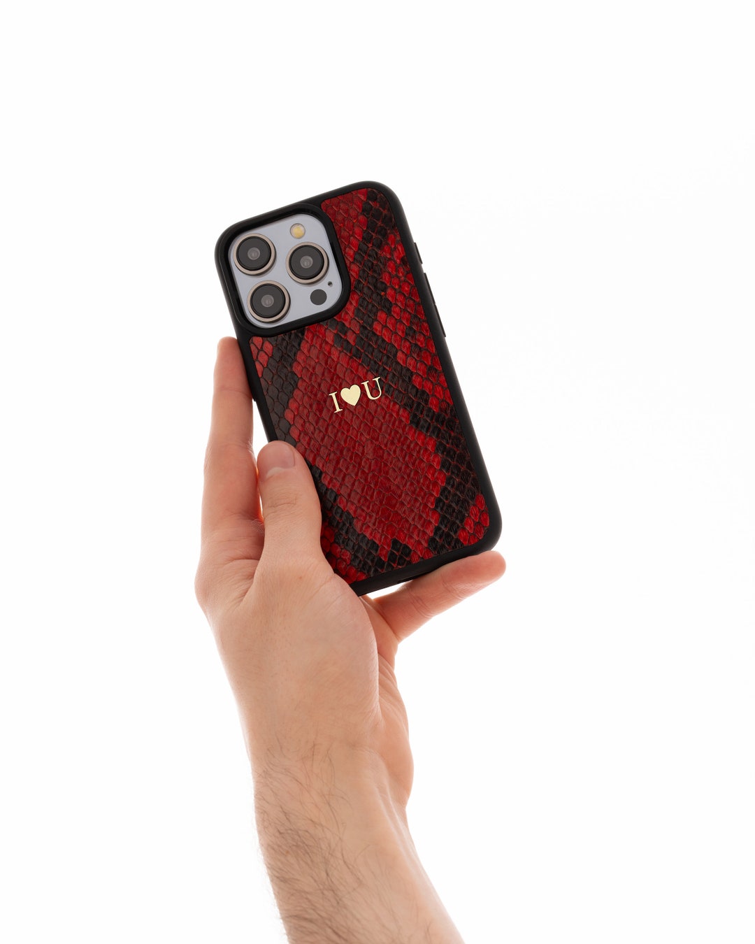Red Snakeskin iPhone 12 13 14 15 16 Case, Initial Phone Case