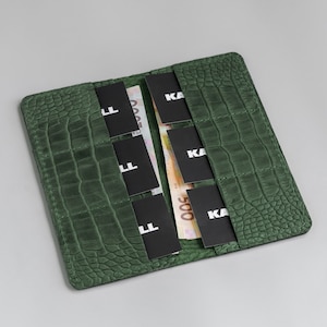 Grüne Krokodil geprägte Kalbsleder Brieftasche, personalisierte Leder Kreditkartenbörse, handgefertigte lange Brieftasche, Weihnachtsgeschenkidee, Ledergeschenk