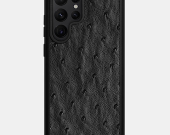 Funda de piel de avestruz negra para Samsung S23 Ultra. Funda de piel de avestruz azul para Samsung S23 Plus. Funda de piel exótica marrón para Samsung S23 Ultra. Funda de piel de avestruz para Samsung S22.