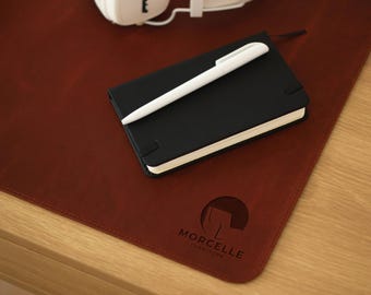 Personalized brown desk pad mat, gaming mouse pad, crazy horse leather mouse pad, engraved computer accessories, fathers day gift