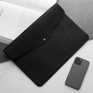 Dark green leather MacBook air case, crocodile embossed laptop sleeve, MacBook pro 12 13 14 15 16 case, personalized computer case image 10