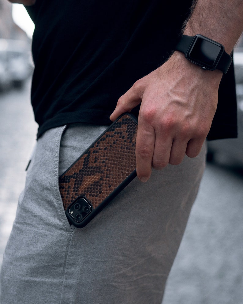 Aesthetic python leather phone case, personalized iPhone 14 pro case, genuine leather initial phone case, personalized birthday gift image 8