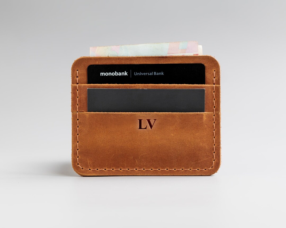 Orange Genuine Leather Card Holder, Handmade Card Holder, Personalized