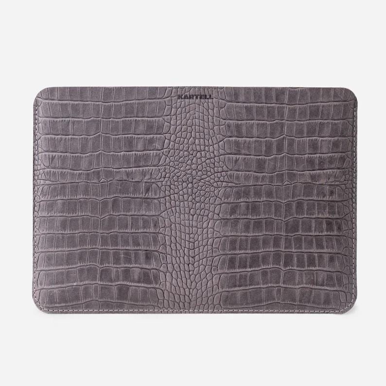 Dark green leather MacBook air case, crocodile embossed laptop sleeve, MacBook pro 12 13 14 15 16 case, personalized computer case image 9