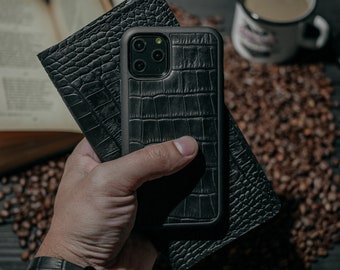 Cartera de cocodrilo negro, cuero con relieve de cocodrilo, cartera con patrón de cocodrilo estampado, cuero con estampado de cocodrilo
