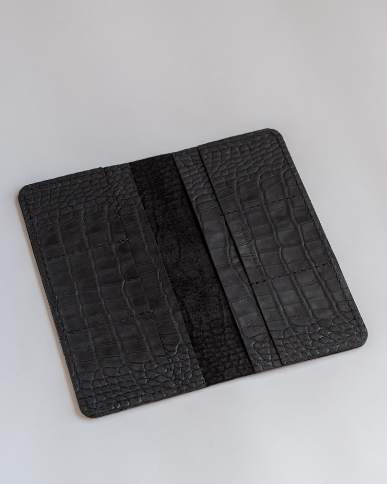 Black Crocodile Long Wallet, Crocodile-Embossed Leather, Stamped Crocodile Long Wallet, Genuine Leather Wallet, Personalised Long Wallet image 3