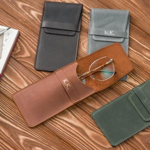 Leather glasses case, personalized sunglasses sleeve, custom eyeglass case, crazy horse leather glasses holder, grandparents gift