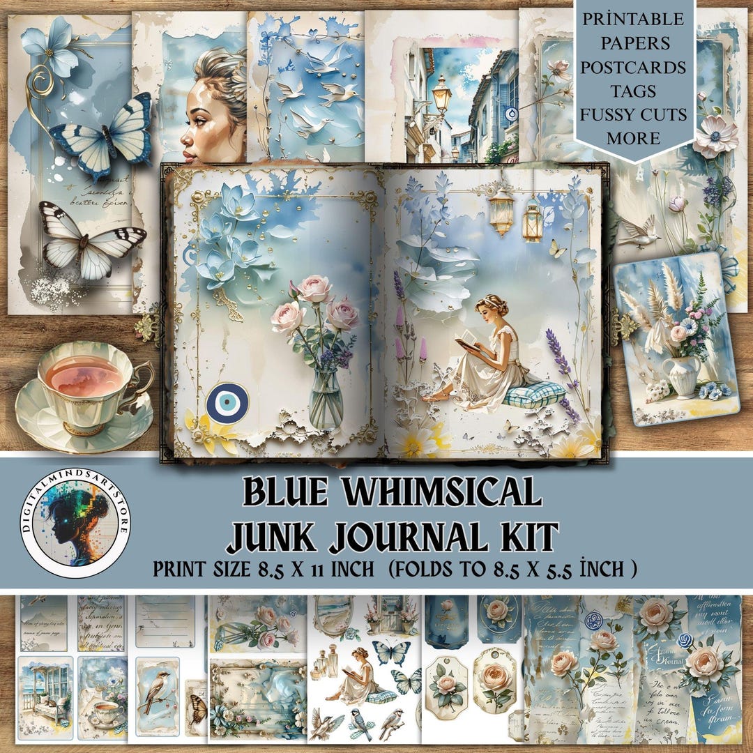 Blue Whimsical Junk Journal Kit: Vintage Ephemera (digital Download) - Etsy