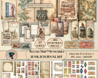 Kit per diario di viaggio vintage, cimeli della Route 66, elementi per album di ritagli di viaggio (download digitale)