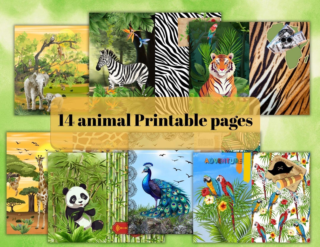 Animals Printable Pages,journal Pages,exotic Animals, Craft Paper ...