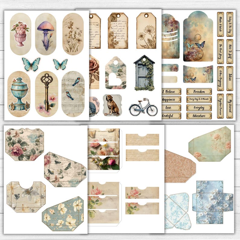 Vintage Mini Junk Journal Kit: Scrapbook Pages, Stickers (digital ...