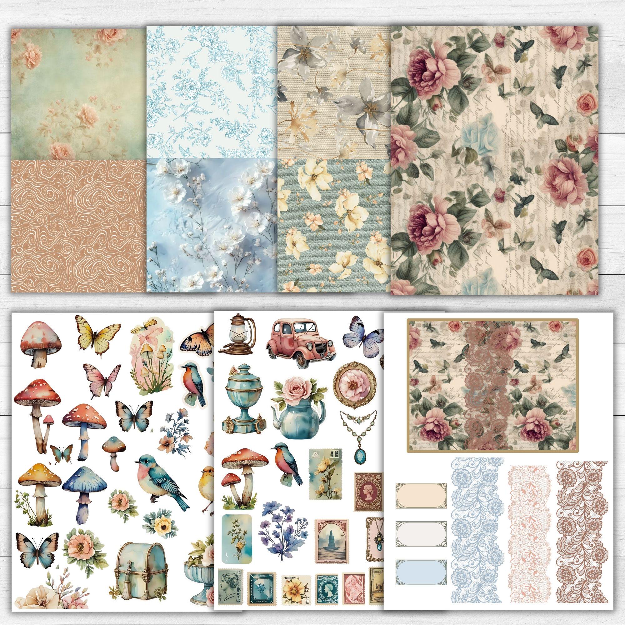 Vintage Mini Junk Journal Kit: Scrapbook Pages, Stickers (digital ...