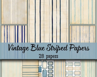 Vintage blårandigt scrapbookpapper: Utskrivbar journal-ephemera (digital nedladdning)
