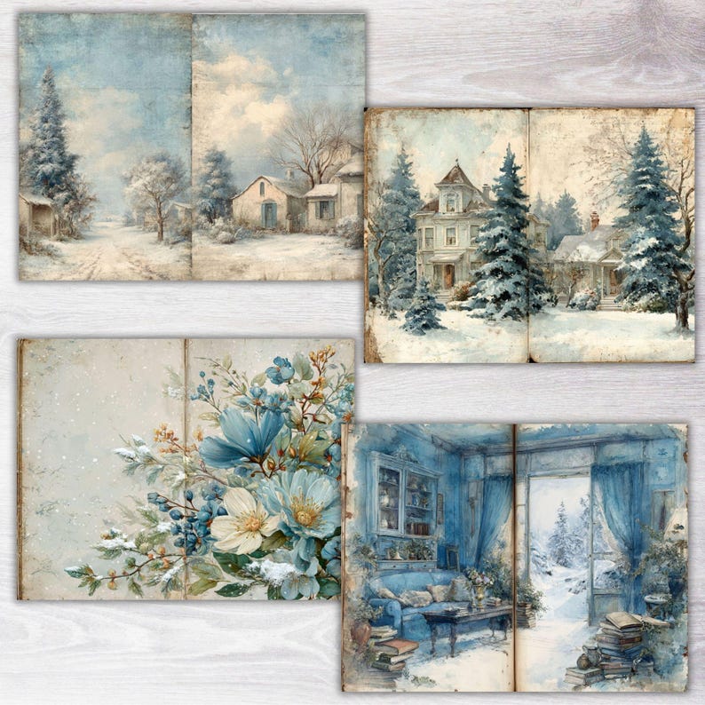 Victorian Winter Junk Journal Kit, Shabby Chic Winter Digital Paper ...