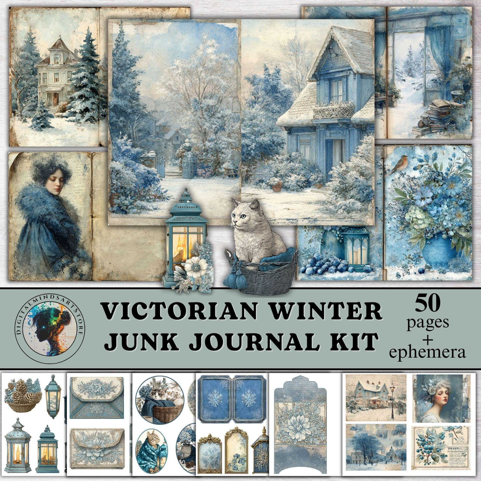 Victorian Winter Junk Journal Kit, Shabby Chic Winter Digital Paper ...