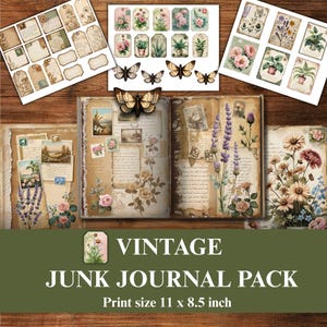 Vintage junk journal pack, journal pages, scrapbook pages, digital papers, ephemera, journal kit, crafting, vintage papers