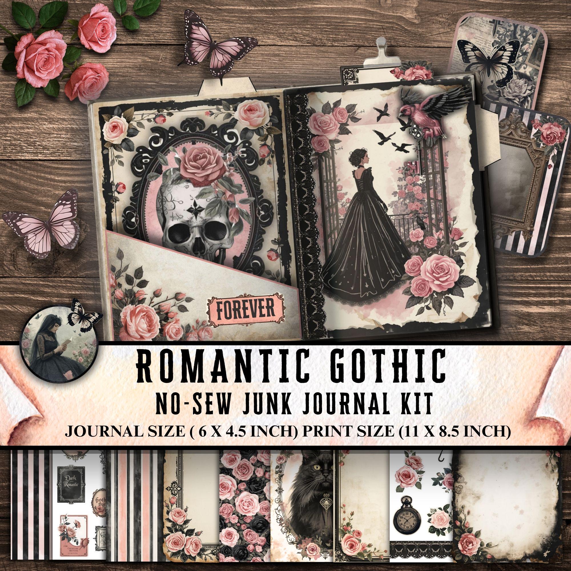 Romantic Gothic Junk Journal Kit: Pink & Black Printable Pages (digital ...