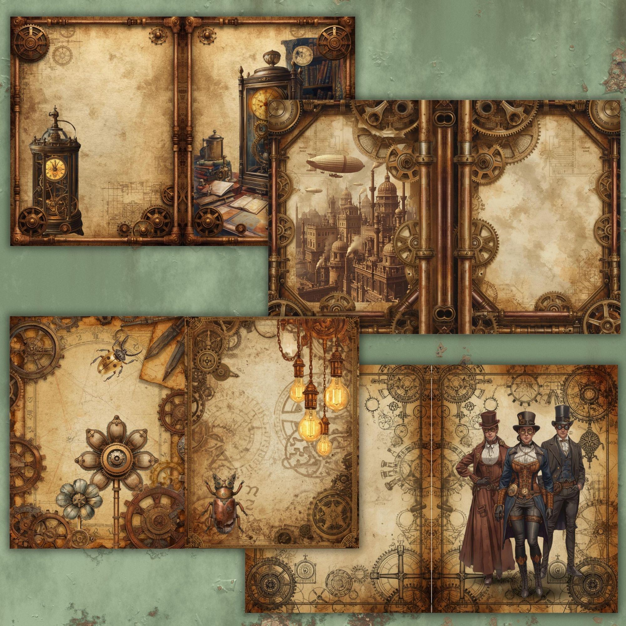 Steampunk Scrapbook Kit, Printable Papers, Digital Download - Etsy
