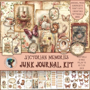 Victorian Memories Junk Journal Kit, afdrukbare vintage ephemera voor scrapbooking, journaling