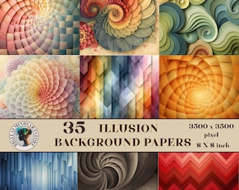 Illusionsbakgrundspapper, optiskt digitalt papperspaket, 3D-virvel- och spiralmönster scrapbookpapper