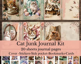 Kattskräpjournal-kit: Utskrivbara sidor och klistermärken (digital nedladdning)