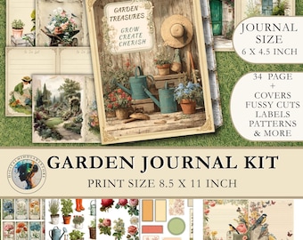 Utskrivbart trädgårdsjournalkit, vintage botaniska skräpjournalsidor, trädgårdsplanerare