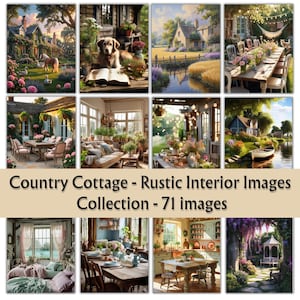 Immagini di interni rustici di case di campagna, immagini stampabili, stile cottage, arredamento di case coloniche, artigianato di carta, download digitale