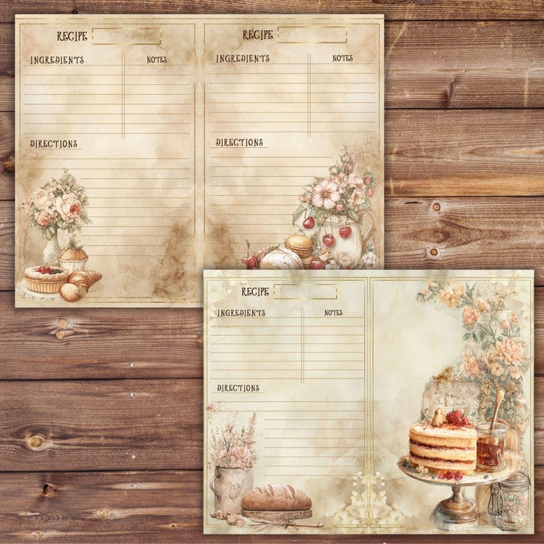 Bakery Recipe Journal Kit,vintage Printable Sheets - Etsy