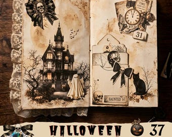 Gotiskt Halloween-skräpjournalkit, sepia vintage-ephemera (digital nedladdning)