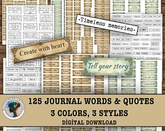 Journal Words and Quotes, for Scrapbooking ,Journaling, different colors and styles,digital download