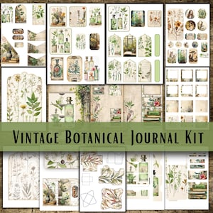 Kit de diário botânico vintage - Suprimentos para scrapbooking faça você mesmo, páginas de scrapbook, itens efêmeros de diário, espécimes, diário de ervas, etiqueta de diário