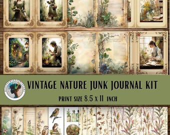 Vintage Nature Junk Journal Kit, Digital Download