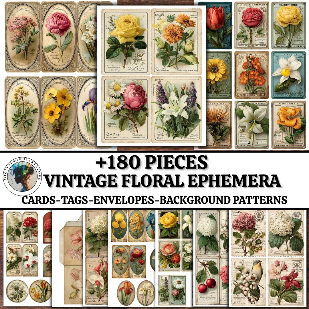 Vintage Floral Ephemera Bundle, Botanical Junk Journal Kit - Etsy