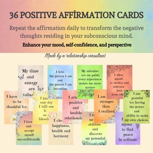 Carte di affermazioni positive, cura di sé, consapevolezza, citazione positiva, download immediato, download digitale, carte di affermazioni quotidiane