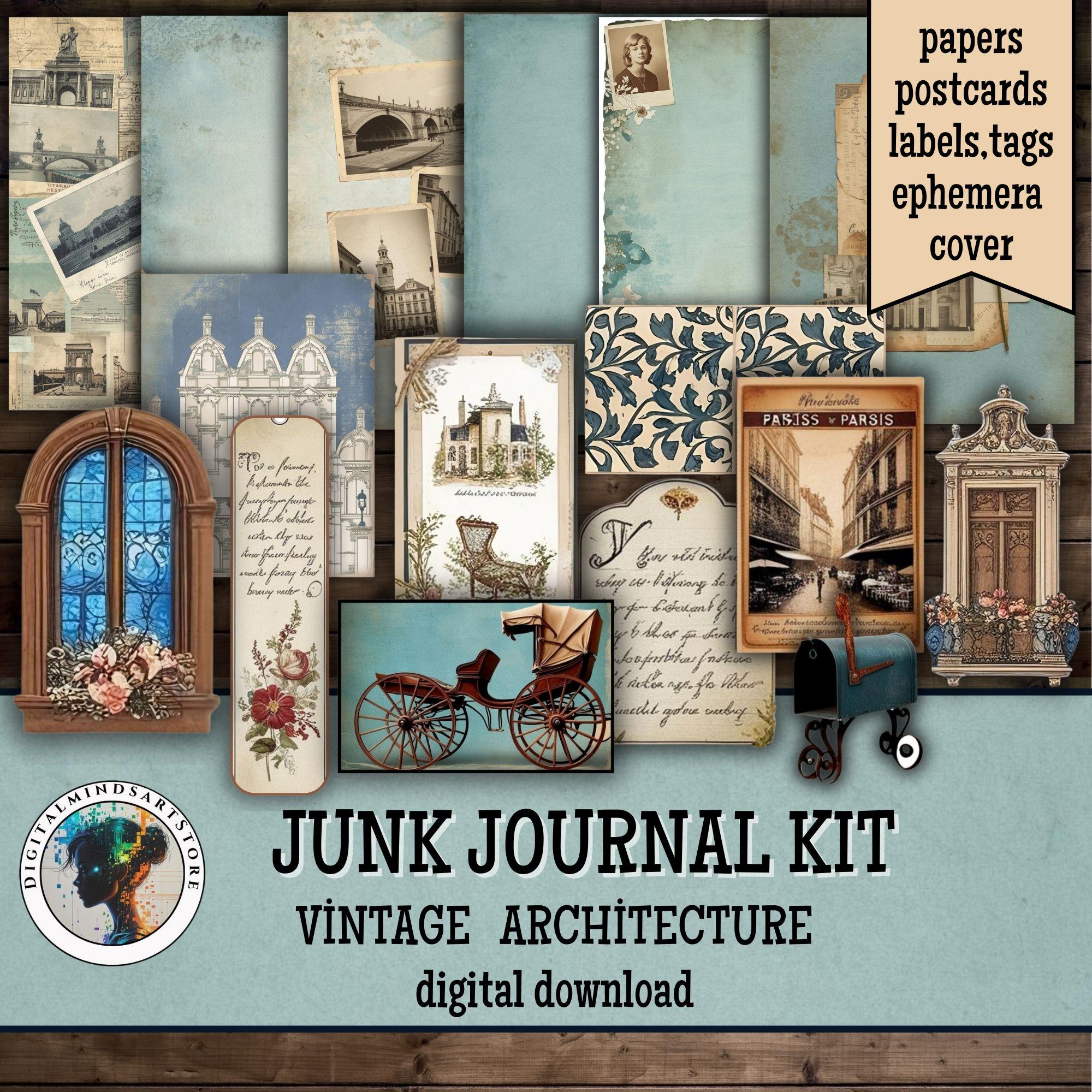 Vintage Architecture Junk Journal Kit, Printable Ephemera, Tags, Papers ...