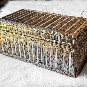 Extra Large Vintage Indian Glass Bangle Mosaic Box | Handcrafted Jewelry Chest, Desk Organizer | Thikri Art Keepsake Hinged Lidded | India