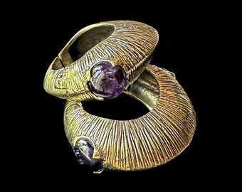 Brass Amethyst Stone Hinged Ear Weights 2ga 6mm | Stretched Body Modification Jewelry | Tribal Jewels Indonesia
