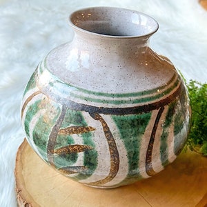 Vintage Mid-Century Robert Maxwell Keramik Handarbeit glasierte Kunst Vase Steinzeug rund
