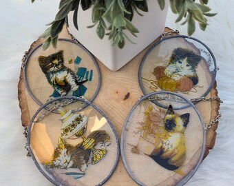 CUTE Vintage Kitty Suncatchers Set Of 4 Cat Glass Window Art