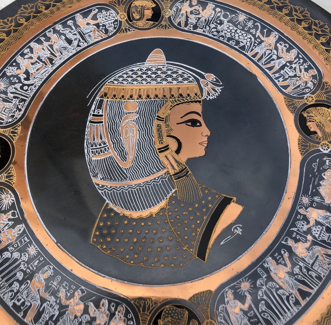 Egyptian Plate Decorative king Tut & Ankhesenamun Brass Etsy