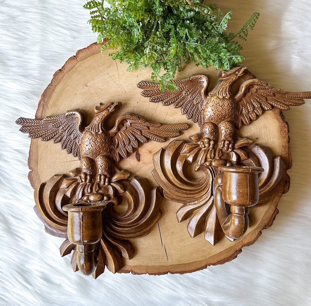 Vintage Sexton American Eagle Wall Hanging Taper Candle Holders Metal