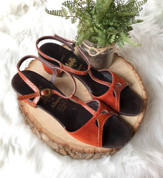 burnt orange block heel shoes