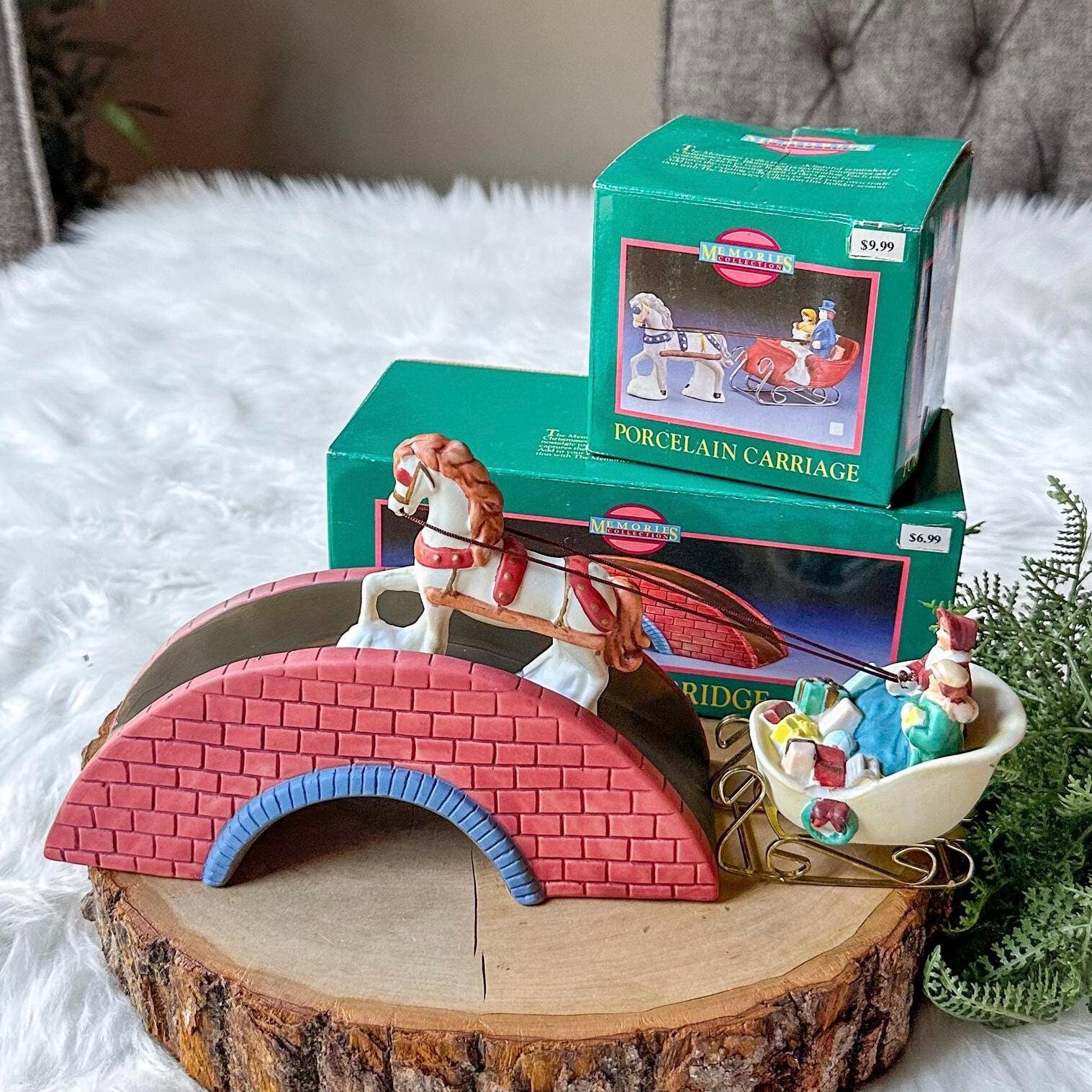 Vintage Memories Collection Porcelain Bridge & Horse Carriage Village Accessory