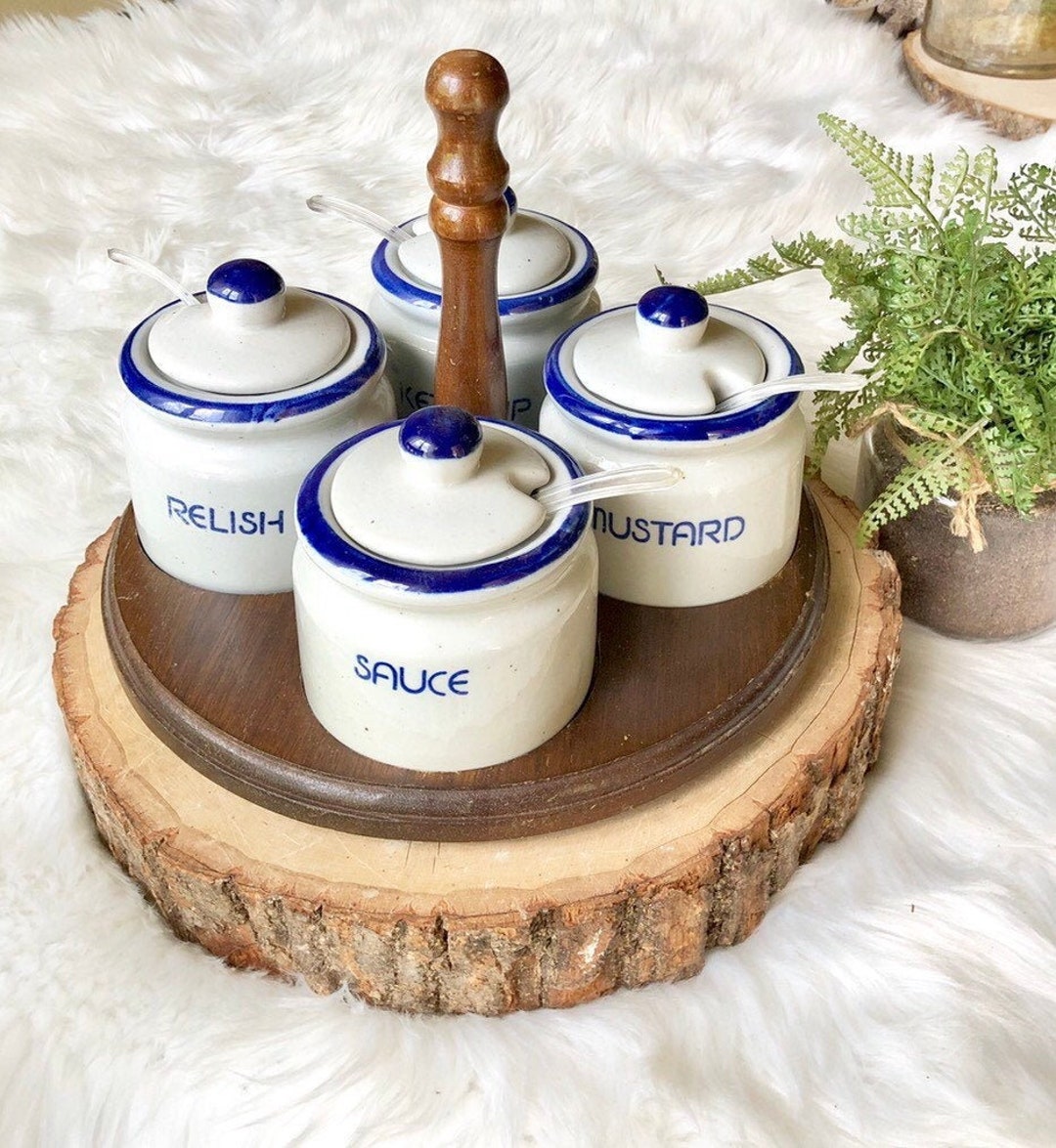 VTG Condiment Set Mustard Relish Sauce Ketchup Blue Etsy