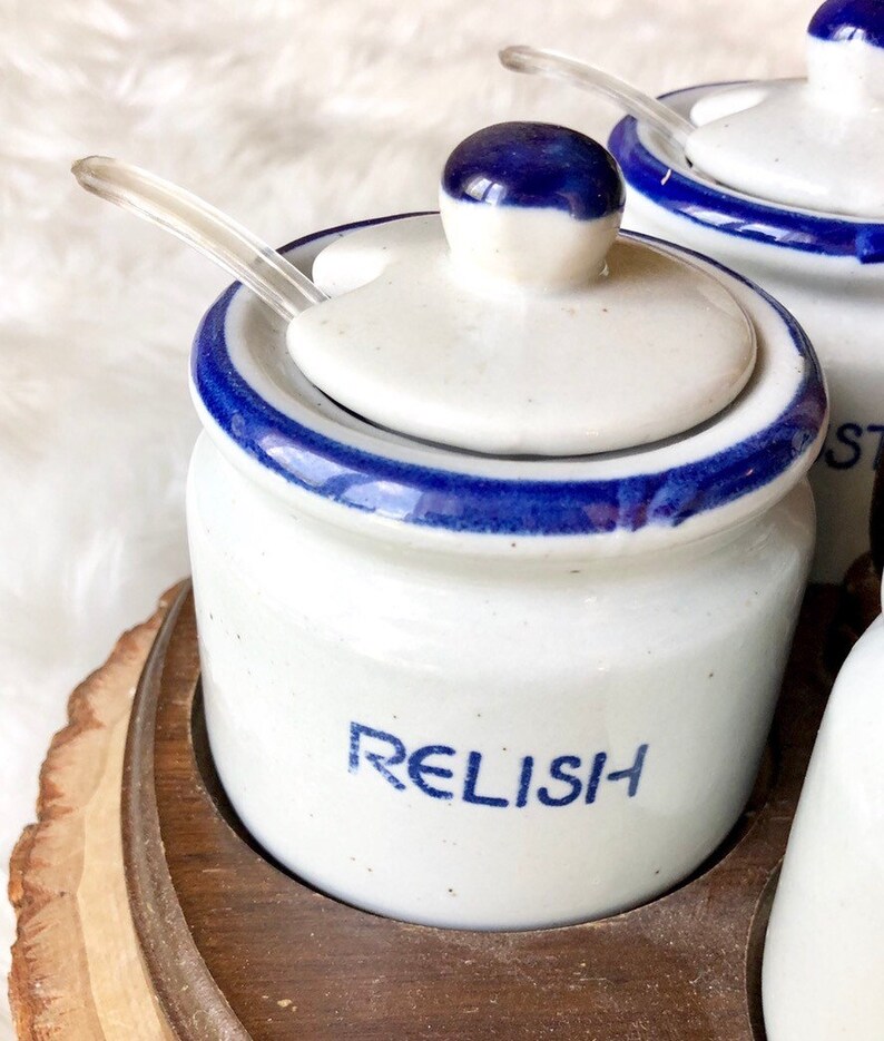 VTG Condiment Set Mustard Relish Sauce Ketchup Blue Etsy
