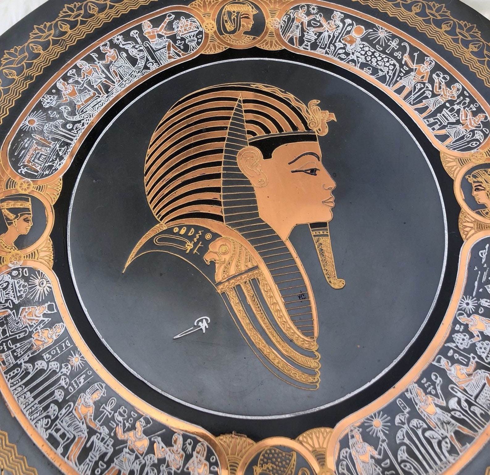 Egyptian Plate Decorative king Tut & Ankhesenamun Brass Etsy