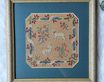 Old World Weavers Medieval Animals Tapestry - Vintage Upholstery Fabric - Framed Needlepoint