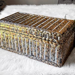Extra Large Vintage Indian Glass Bangle Mosaic Box | Handcrafted Jewelry Chest, Desk Organizer | Thikri Art Keepsake Hinged Lidded | India